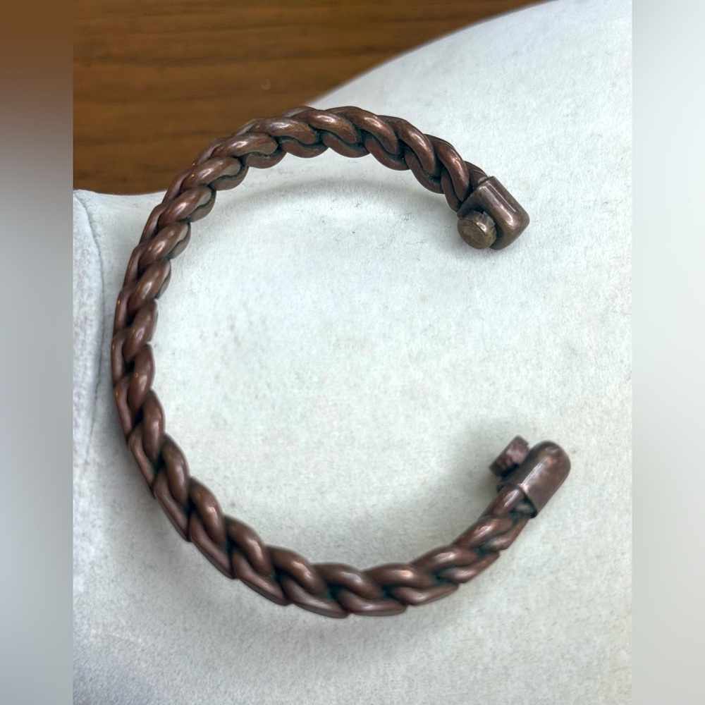 Vintage Braided Copper Cuff Bracelet Unisex 6.5” Healing Energy Rustic Look - Picture 3 of 8